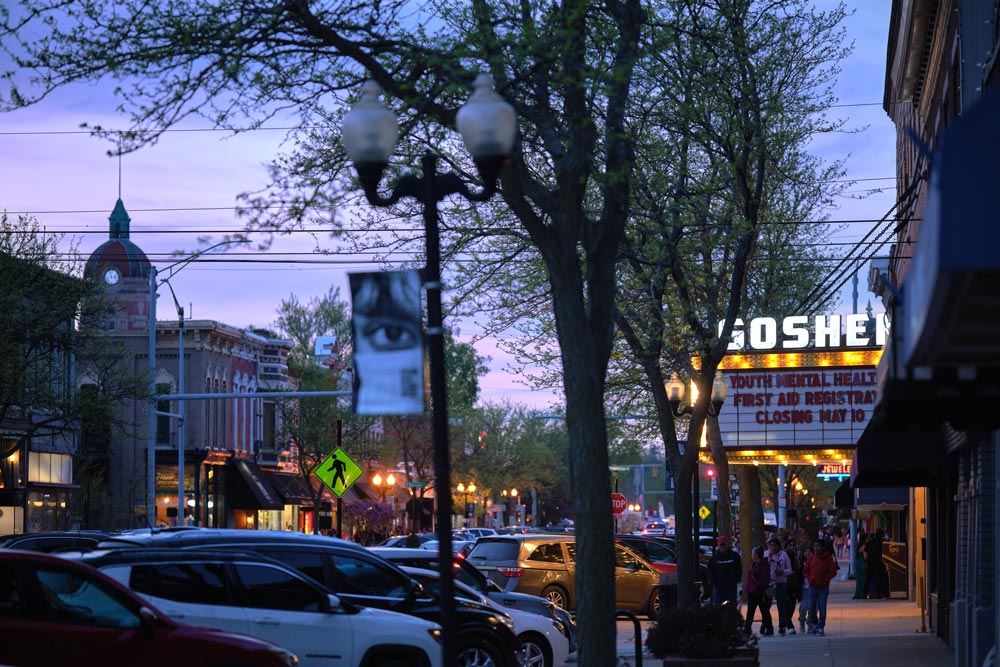 Downtown Goshen at sunset